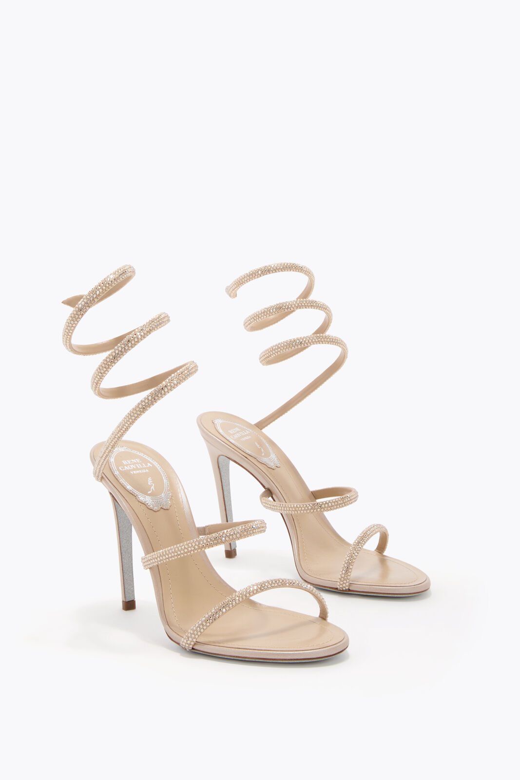René Caovilla Cleo 105 Sandals in Satin — Champagne 2